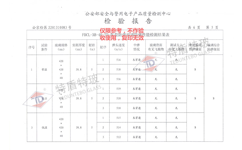 防弹玻璃检测报告